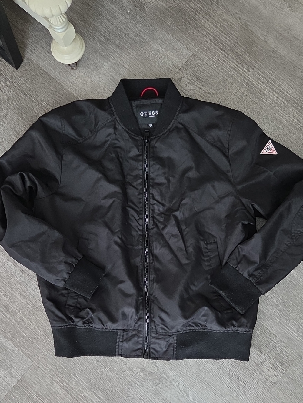 GUESS Black Men's Nylon Bomber Satin Jacket